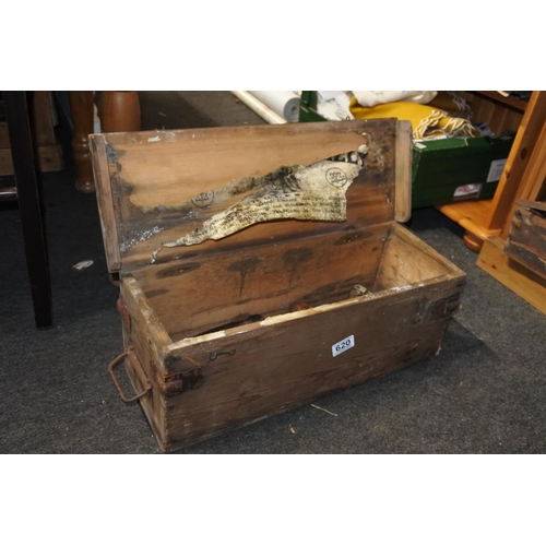 620 - An antique storage box and a large lot of various weights. Approx 53x20x19cm.