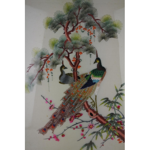 636 - A stunning vintage framed oriental silk panel. Approx 46x64cm.