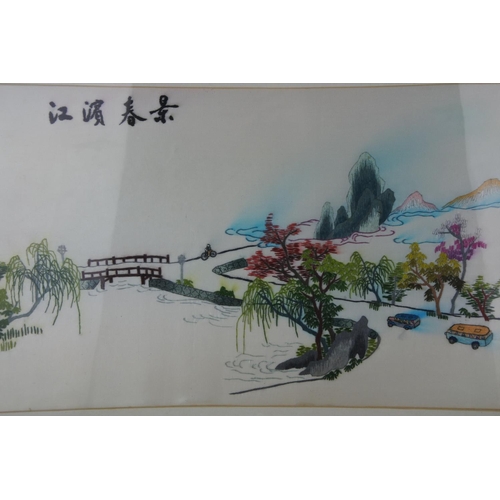 638 - A stunning vintage framed oriental silk panel. approx 56x40cm.
