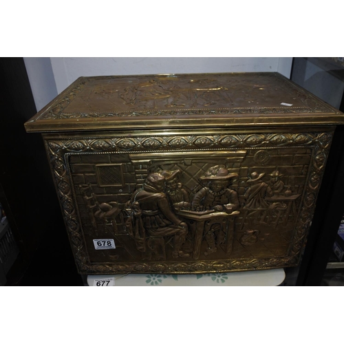 678 - A vintage brass coal box. Approx 47x32x32cm.