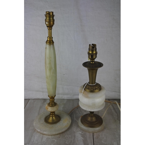 688 - Two vintage onyx marble table lamp bases. Tallest approx 42cm.