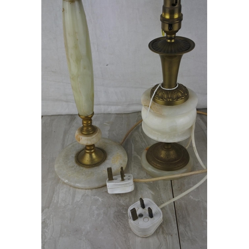 688 - Two vintage onyx marble table lamp bases. Tallest approx 42cm.