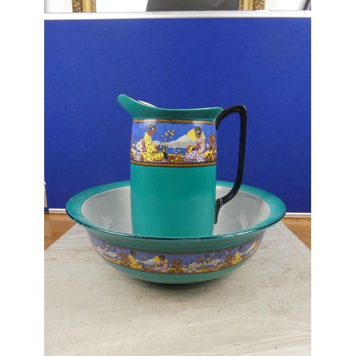 716 - A vintage Palissy jug and basin set (a/f).