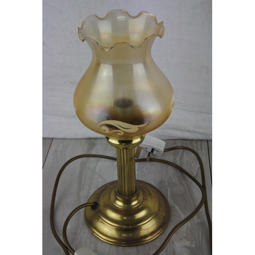 310 - An antique style table lamp with etched glass shade.