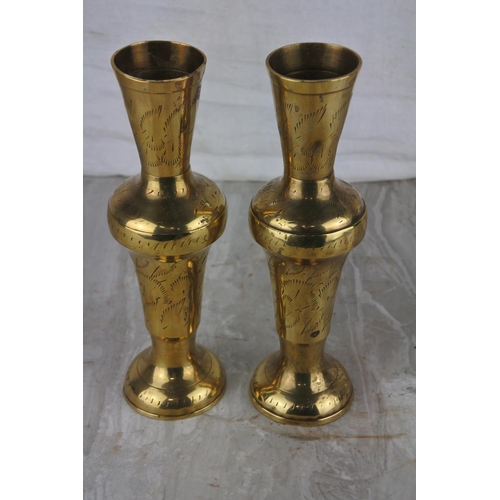 67 - A pair of vintage brass flower vases. Approx 20cm.