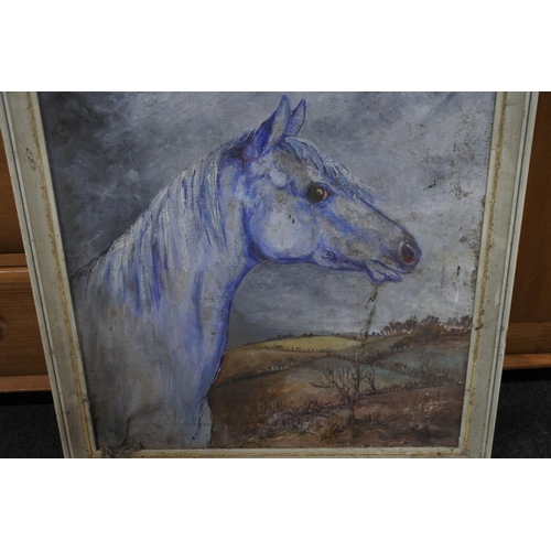 257 - A vintage oil painting of a horse unsigned. Approx 56x56cm.