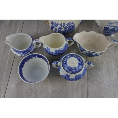 259 - A collection of blue and white ware pottery.