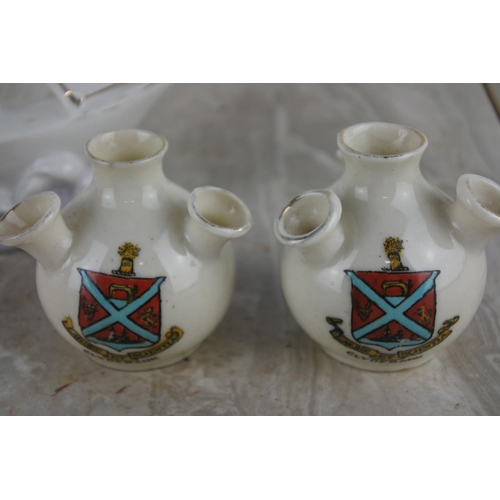 279 - Four Goss crested pottery pots and another of a ship.