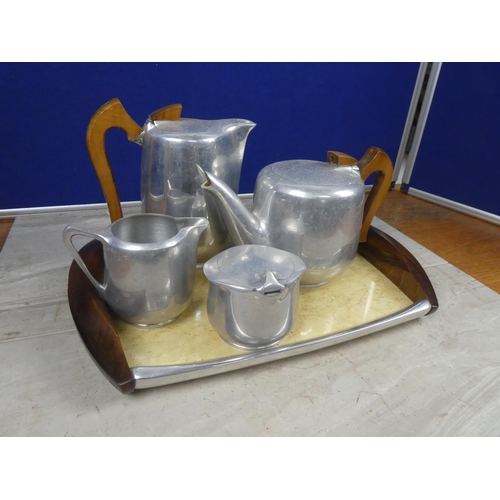 608 - A vintage Picquot Ware tea/coffee set and tray.