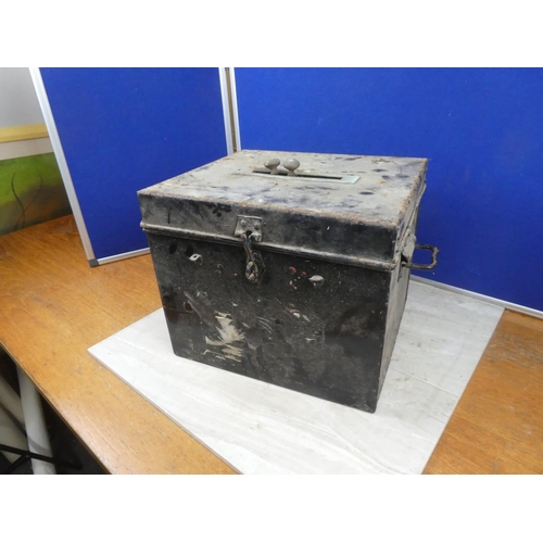 663 - An antique metal ballot box.