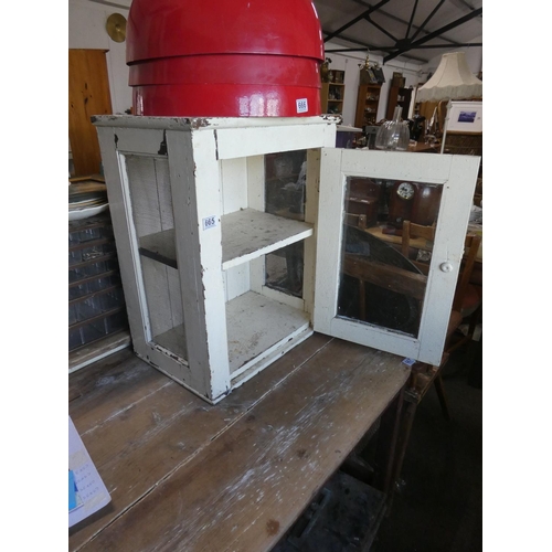 665 - An antique pine meat safe with glass panel door.