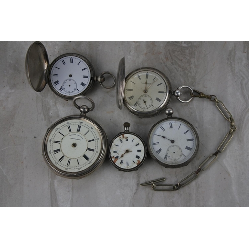 187 - Five sterling silver pocket watches to include Longines all for repair/parts.