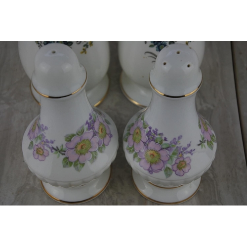 332 - A pair of Royal Tara salt and pepper shakers and a pair of vases (a/f).