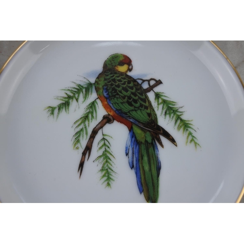 370 - Two small West German pottery plates decorated with birds.