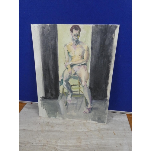 1030 - An unframed painting of a male nude by artist Frank Nelson.