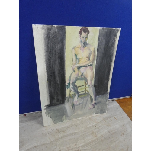 1030 - An unframed painting of a male nude by artist Frank Nelson.