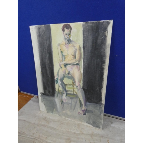 1030 - An unframed painting of a male nude by artist Frank Nelson.