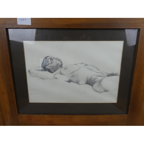 1040 - A stunning framed pencil drawing of a nude, by artist Frank Nelson.