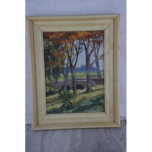 67 - A small vintage framed oil painting of a forest scene, signed Jean Andrews.  Approx 24x30cm.