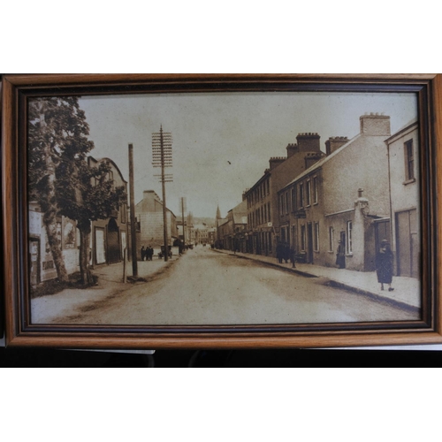 84 - Six framed antique style pictures of street scenes in Northern Ireland.  Approx 39x24cm.