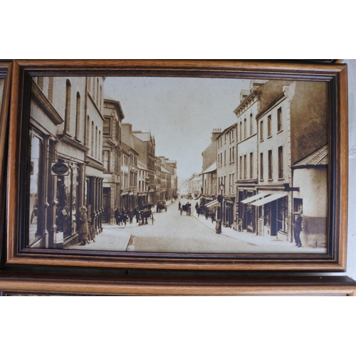 84 - Six framed antique style pictures of street scenes in Northern Ireland.  Approx 39x24cm.