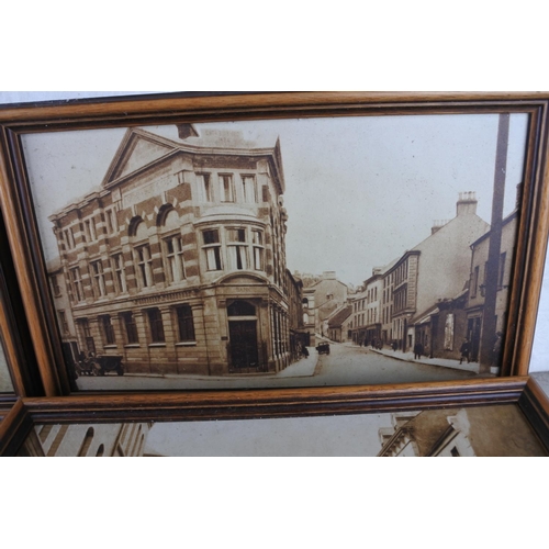 84 - Six framed antique style pictures of street scenes in Northern Ireland.  Approx 39x24cm.