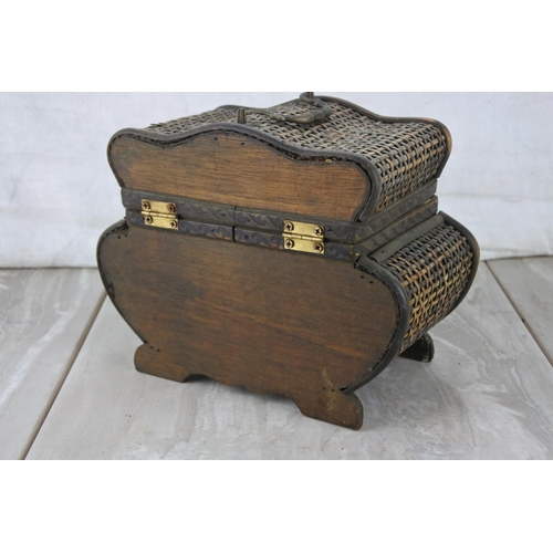 96 - A stunning wooden and rattan jewellery chest.