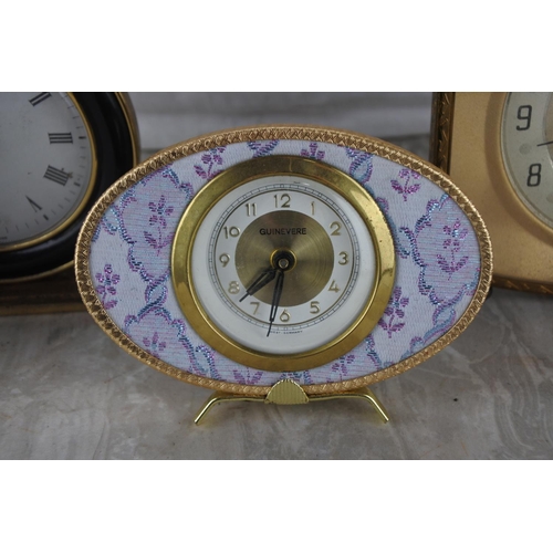 97 - A stunning vintage Fortuna mantle clock with tapestry detail and three others.