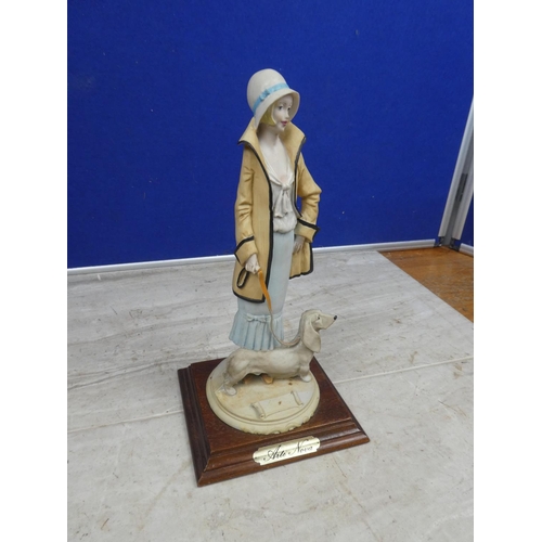 101 - An Art Nova figurine of a lady and dog.  Approx 27cm.