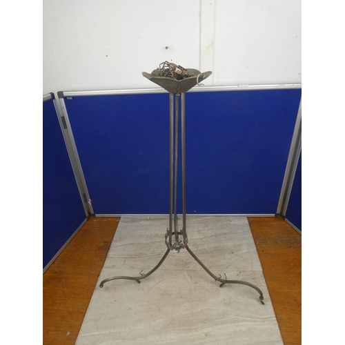 110 - A stunning antique metal lamp base with decorative glass bowl.