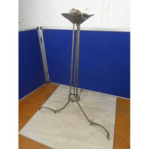 110 - A stunning antique metal lamp base with decorative glass bowl.