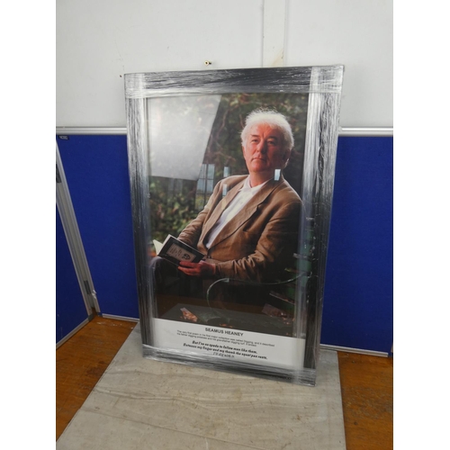 112 - A framed portrait of the poet Seamus Heaney.  Approx 45x72cm.