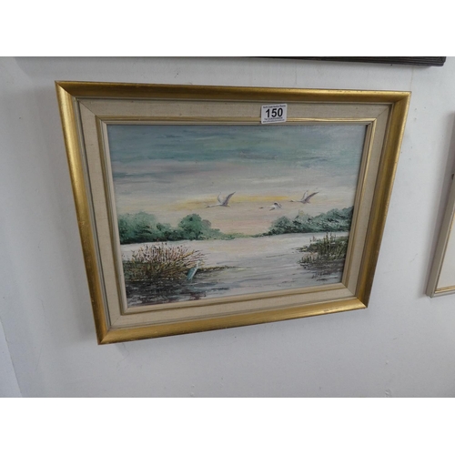 150 - A vintage framed oil painting of flying geese.  Approx 49x39cm.