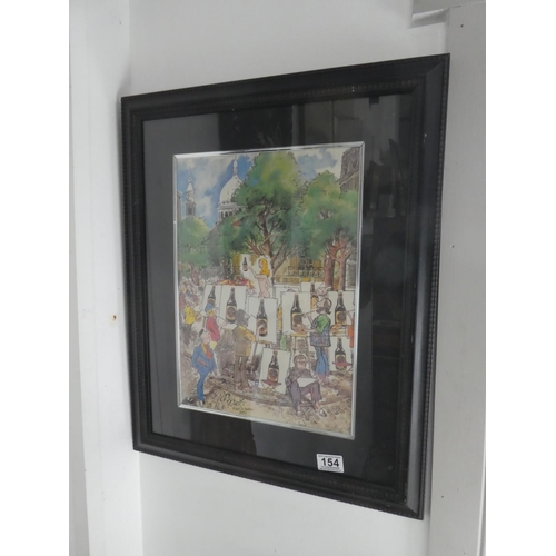 154 - A framed comical print of Paris by Don Roberts.  Approx 49x60cm.