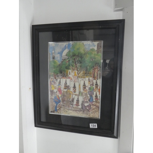 154 - A framed comical print of Paris by Don Roberts.  Approx 49x60cm.