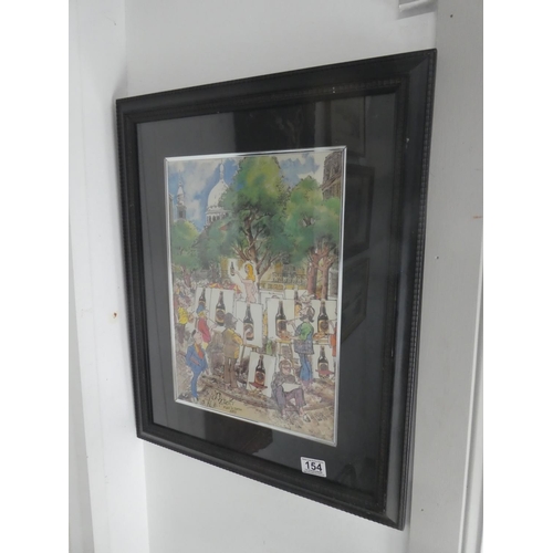 154 - A framed comical print of Paris by Don Roberts.  Approx 49x60cm.