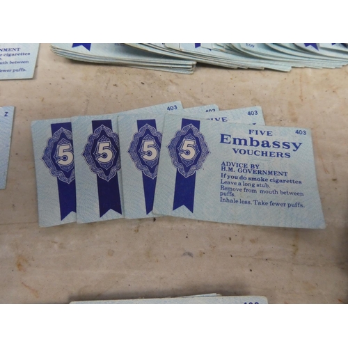 171 - A large lot of vintage Embassy cigarette vouchers.