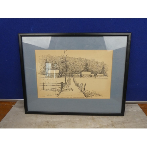 179 - A framed print 'The Freeman Farm - Old Sturbridge Village' by C M Goff.  Approx 42x33cm.