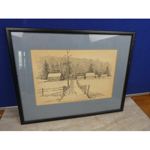 179 - A framed print 'The Freeman Farm - Old Sturbridge Village' by C M Goff.  Approx 42x33cm.