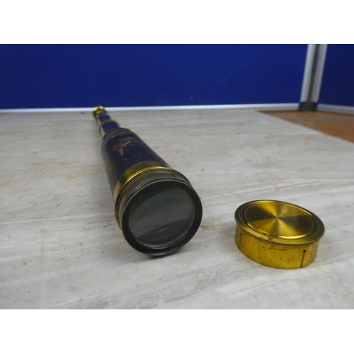 181 - A 3 draw brass and leather bound telescope.