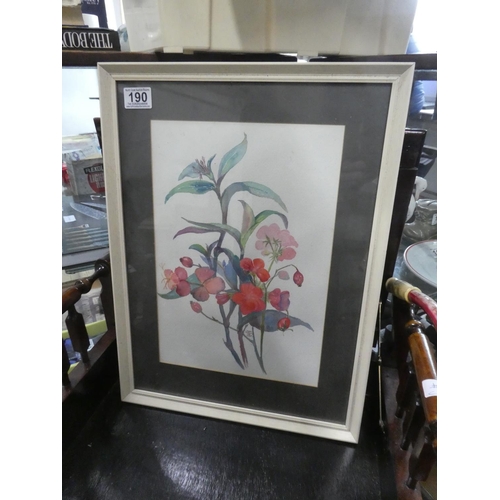 190 - A vintage framed watercolour of flowers, signed.  Approx 38x50cm.