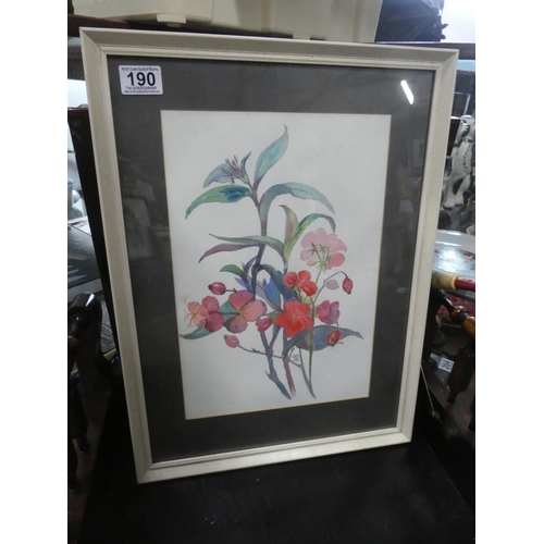 190 - A vintage framed watercolour of flowers, signed.  Approx 38x50cm.