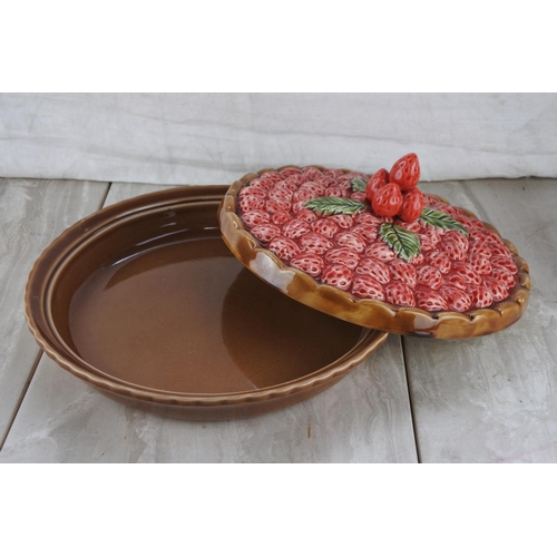 208 - A large vintage Silea pottery lidded dish, decorated with strawberries.