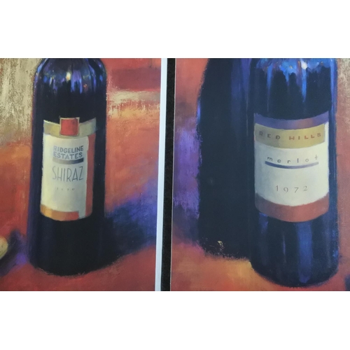 225 - A large pair of wine bottle canvases.  Approx 39x79cm.