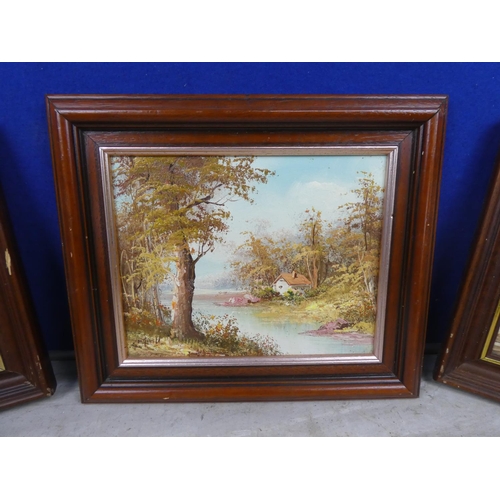 250 - Two framed continental paintings and another.  Approx 34x29cm.