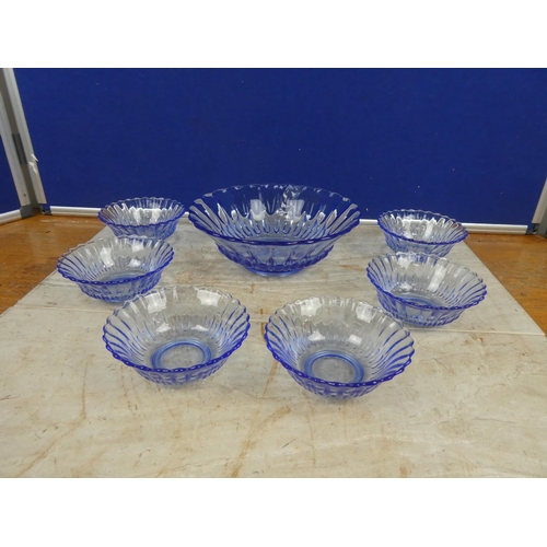 268 - A stunning vintage blue glass dessert set.