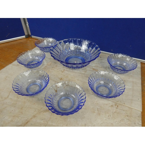 268 - A stunning vintage blue glass dessert set.