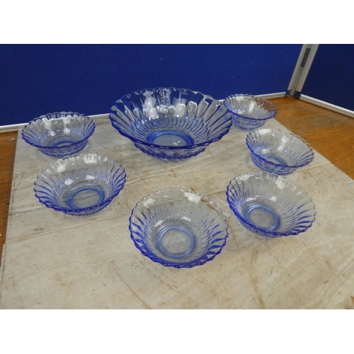 268 - A stunning vintage blue glass dessert set.