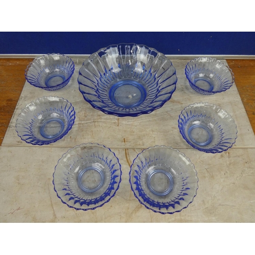 268 - A stunning vintage blue glass dessert set.