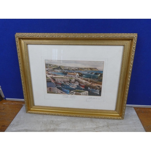 278 - A framed picture of Ballintoy Harbour, Giant's Causeway.  Approx 48x38cm.